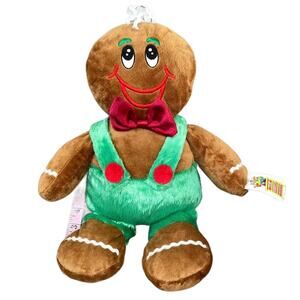 Vintage Gingerbread Man Plush Velour 17" Christmas Floppy Toy Holiday TAGS